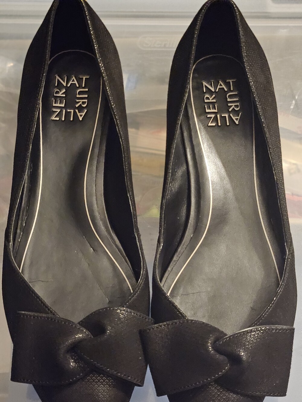 Naturalizer Black Pointed-Toe Flats with Knot Bow